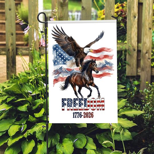 Discover USA 250th Anniversary Garden Flag 1776-2026, Patriotic Eagle & Horse Yard Flag, Semiquincentennial Outdoor Decor, Veteran Gift