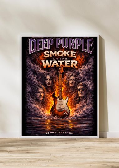 Deep Purple 'Smoke On The Water' Poster, Classic Rock Guitar Art