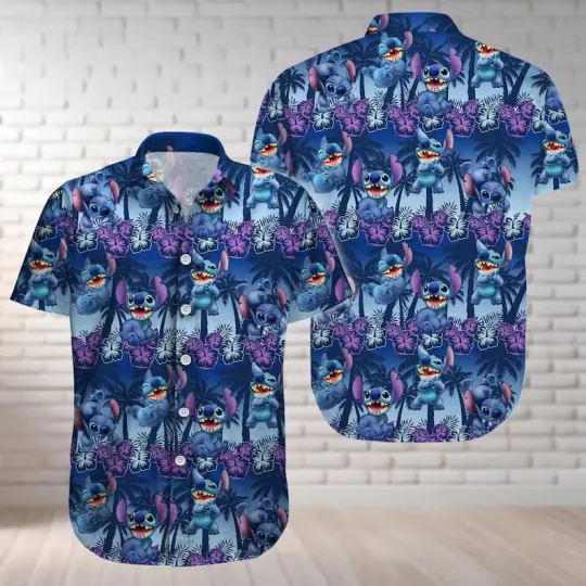 Discover Stitch Button Shirt, Disney Stitch Tropical Hawaiian Shirt, Lilo Stitch Shirt
