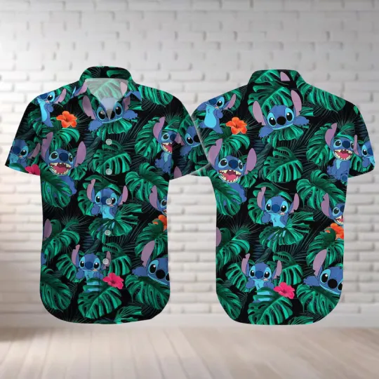 Discover Stitch Button Shirt, Stitch Tropical Hawaiian Shirt, Stitch Aloha Shirt