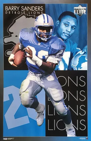 Barry Sanders ELITE Vintage 1994 Detroit Lions Football Poster