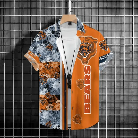 Chicago Bears Floral Fusion Hawaiian, Gift For Fans, Gift For Friends