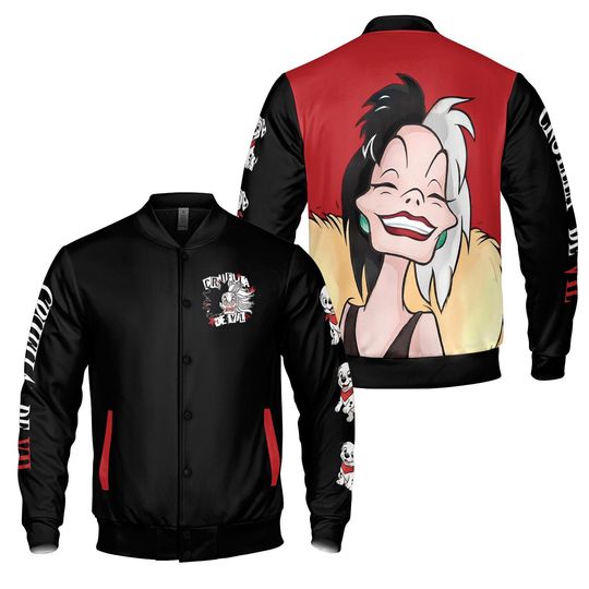 Retro Cruella De Vil Disney Baseball Jacket, 101 Dalmatians Streetwear, Adult and Kid Disney Villains Varsity Jacket, Disneyland Trip