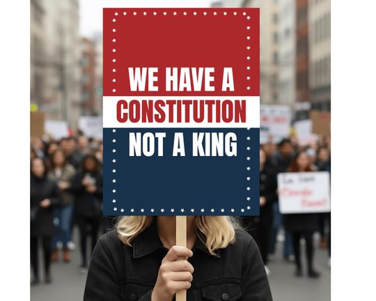 Discover No Kings In America Protest Sign, We Have Constitution Not A King, Anti-Trump Resistance, Political Activist Protest Rally Sign