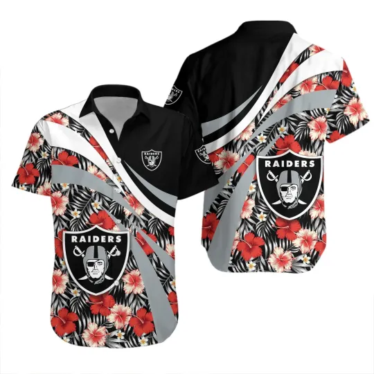 Las Vegas Raiders Hibiscus Surge Hawaiian, Gift For Fans, Gift For Friends