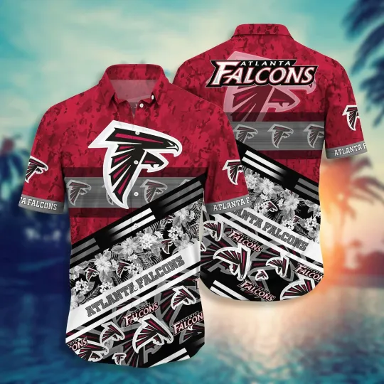 Atlanta Falcons Floral Stripes Hawaiian, Gift For Fans, Gift For Friends