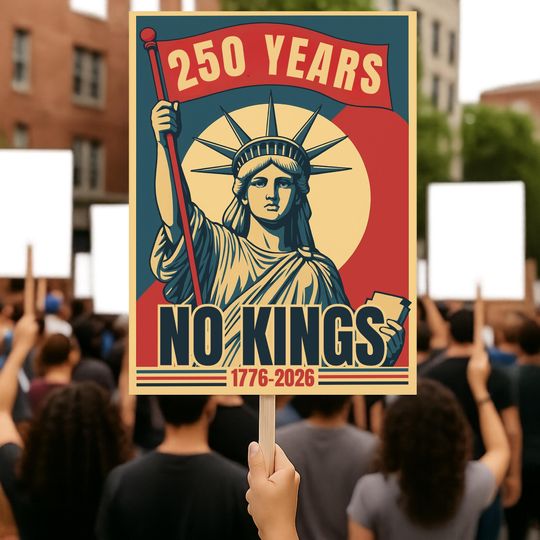 Discover No Kings in America 250 Years Protest Sign, 1776-2026 Patriotic 250 Anniversary Political Rally Sign, Anti-Trump Resistance Activist Poster