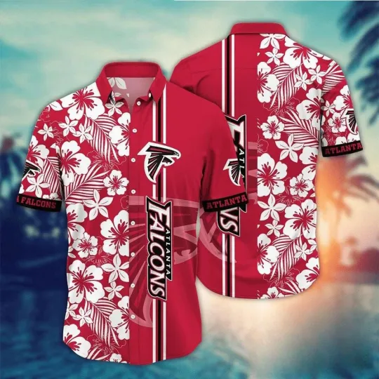 Atlanta Falcons Hibiscus Stripes Hawaiian, Gift For Fans, Gift For Friends