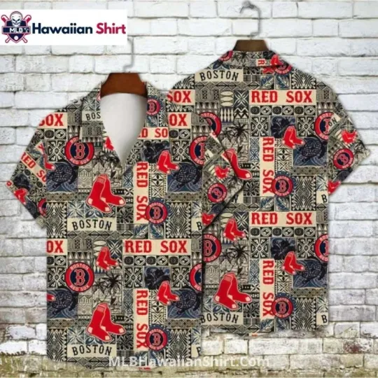 Tribal Patchwork Boston Red Sox Hawaiian Gift For Fans, Gift For Friends