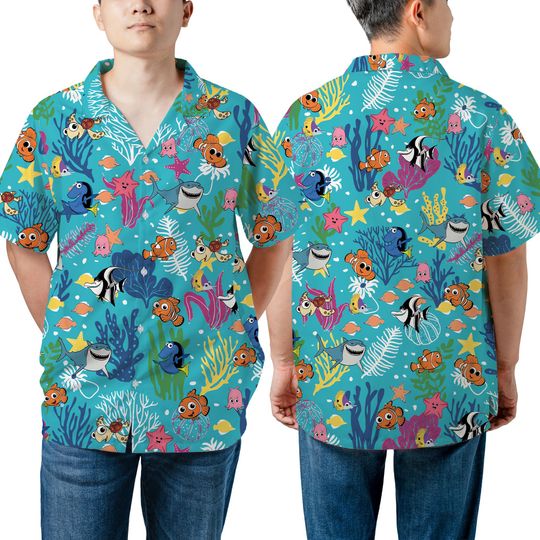 Finding Nemo Disney Hawaiian Shirt, Walt Disney World Epcot Aquarium, Disneyland Trip Family Matching Outfits, Magic Kingdom Shirt
