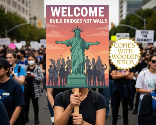 Abolish ICE Protest Poster, Immigrants Welcome Here Protest Sign, No Human Is Illegal Print,Social Justice Wall Art,Human Rights Activist Gift