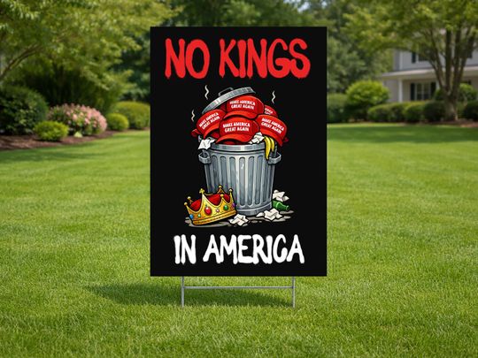 Discover No Kings In America Yard Sign, Political Satire Protest Sign