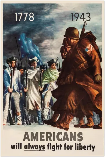 Discover Americans Will Always Fight for Liberty WW2 Vintage Poster
