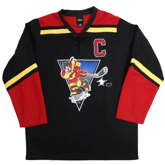 Discover Disney Goofy Men's Hockey Jersey Large Red Black Captain