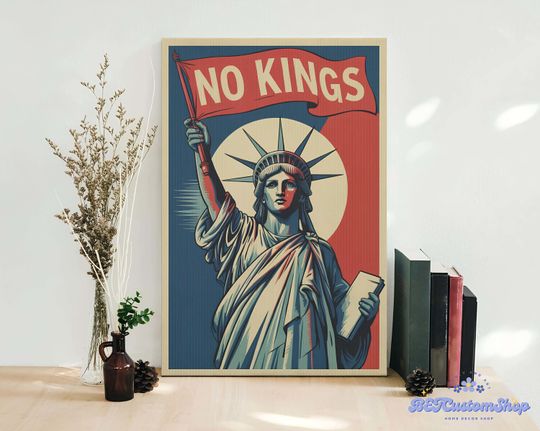 Discover No Kings Liberty Protest Framed Canvas, No Kings Liberty Protest Sign, Anti-Trump Printable Poster, Patriotic Pro-Democracy Rally Art