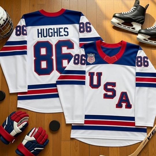 Discover Jack Hughes USA Hockey Jersey 2026 America Pride Print Patriotic Sports Fan Shirt