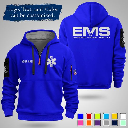 Personalized Paramedics Quarter Zip Hoodie  Custom Workwear Uniform