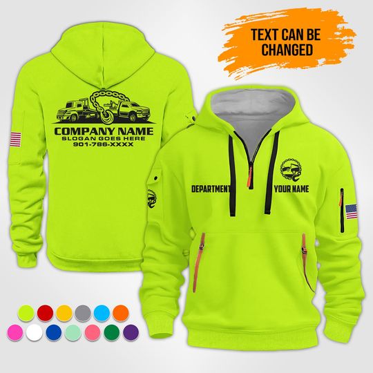 Discover Personalized  Tow Truck 3D Quarter Zip Hoodie | Custom Name Company Logo Uniform