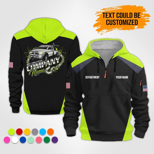 Discover Personalized Tow Truck Driver Quarter Zip Hoodie | Custom Name Company Logo Wrecker Sweatshirt