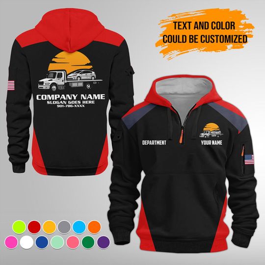 Personalized Name and Color Quarter Zip Hoodie | Custom Text Name Truck Logo Uniform