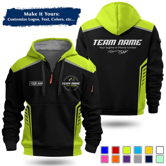 Discover Custom Racing Quarter Zip Hoodie | Personalized Company Uniform Hoodie for Sport Lover