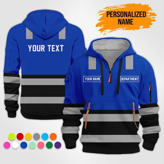 Personalized Non Reflective Heavy Equipment Quarter Zip Hoodie | Custom Name Company Logo Uniform