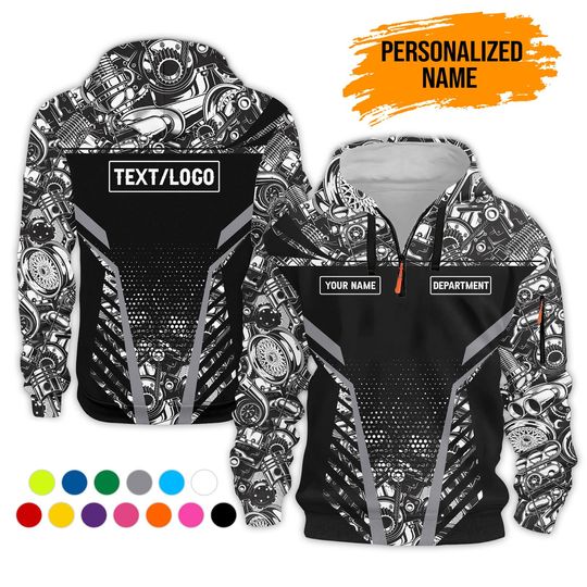 Personalized Name And Color Uniform 3D Quarter Zip Hoodie| Custom Tree Service Company Logo