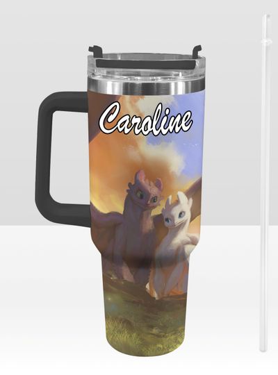How to Train Your Dragon 40 oz Tumbler: Toothless and Light Fury Personalized Stanley-Inspired Stainless Steel Cup