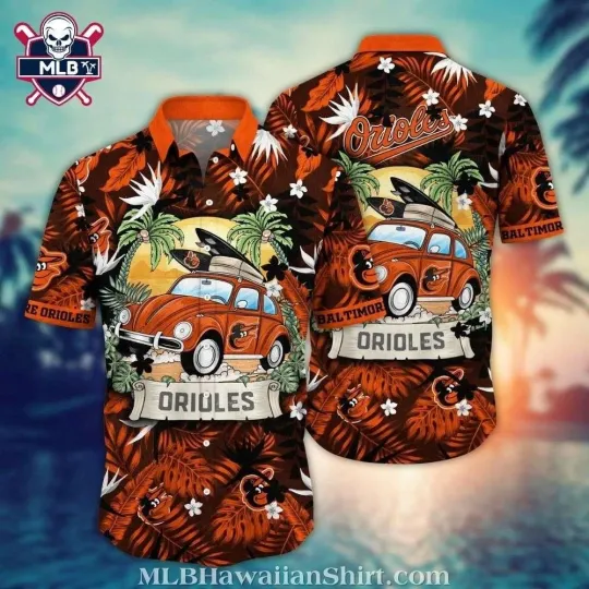 Discover Baltimore Baseball Team Orioless Retro Car And Palm Hawaiian Shirt