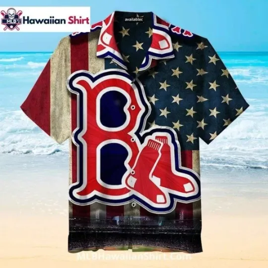 Discover American Flag B Logo Boston Baseball Team Red Soxx Hawaiian Shirt With Stadium V