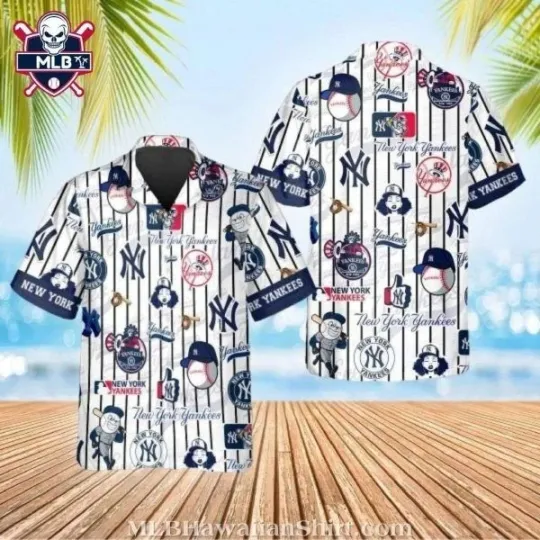 Discover Classic NY Baseball Team Yankeess Logos And Baseball Imagery Hawaiian Shirt