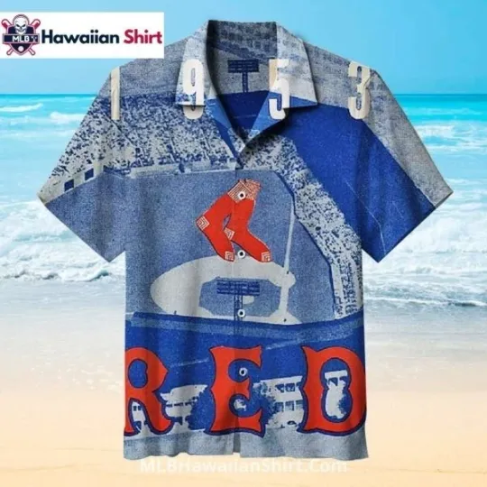 Discover 1953 Stadium Theme Boston Baseball Team Red Soxx Hawaiian Shirt With Large Socks