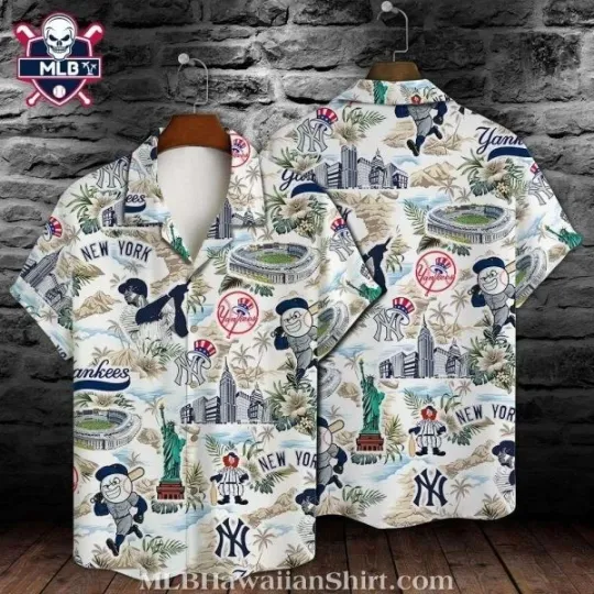 Discover Cartoon Cityscape NY Baseball Team Yankeess Hawaiian Shirt – Playful New York Ic