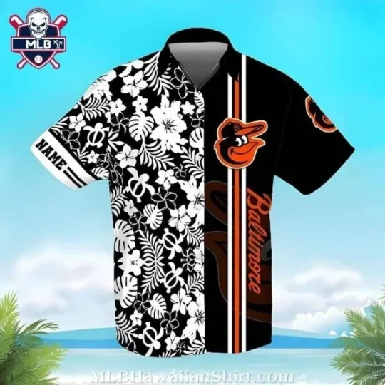 Discover Baltimore Baseball Team Orioless Classic Monochrome Floral Button-Up Hawaiian Sh