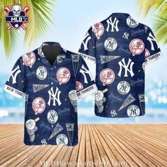 Discover Classic Mascot NY Baseball Team Yankeess Aloha Shirt – Midnight Navy Cartoon Fun