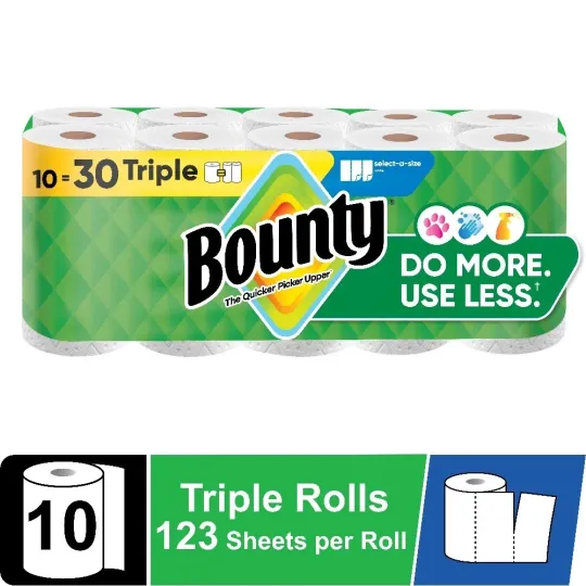 Discover White Select-A-Size Paper Towels 10 Triple Rolls 123 Sheets Per Roll