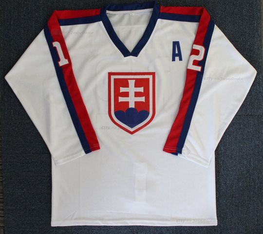 Discover 1998 Peter Bondra #12 Team Slovensko Slovakia Hockey Jersey Sewn White;Custom Name;Youth/Adult Any Size