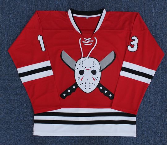 Discover Red Voorhees #13 Ice Hockey Jersey White Custom Name Halloween Cosplay;;Youth/Kids/Adult Size;Personalized