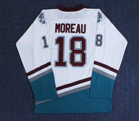 Discover Custom Moreau #18 Mighty The Duck Hockey Jersey White Any Names;Youth/Adult;96 Conway /33 Goldberg/99 Banks/Kids Name