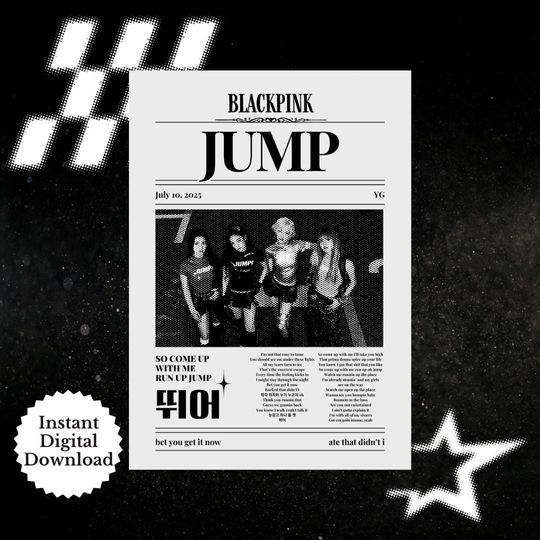 Blackpink Jump Lyrics Poster: Kpop Newspaper Wall Art