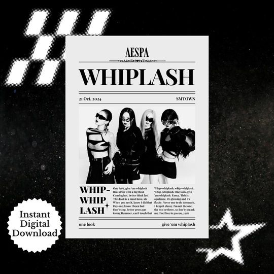 Discover Aespa Whiplash Lyrics Poster: Kpop Newspaper Wall Art (Digital Download)