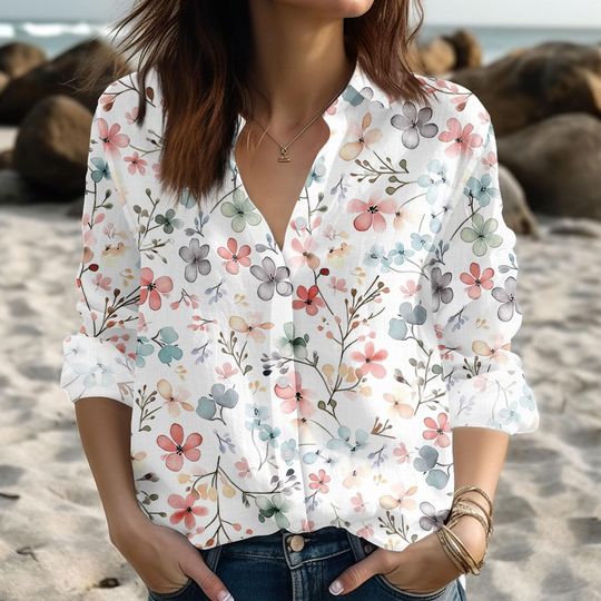 Discover Colorful Floral  Women's Blouse, Soft Vintage Botanical Boho Top