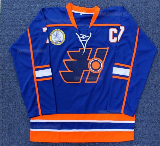 Discover Movie Gord Ogilvey #7 Halifax Highlanders Hockey Jersey Top Stitched With Patch Blue;Youth/Adult;Custom Name