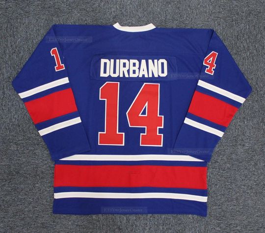 Discover 90's Steve Durbano #14 Birmingham Hockey Jersey Blue All Stitched;Youth/Men;Custom Names