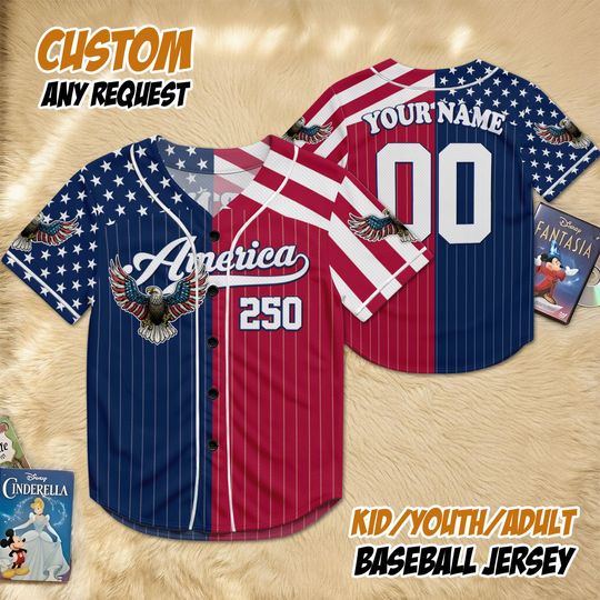 Discover Custom Name 250th America Anniversary Baseball Jersey, USA 17762026 Independence Day Team Shirt, Patriotic Family Matching Outfit