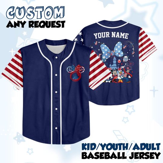 Discover Custom Mickey and Friends US 250 Years Signature Baseball Jersey, Disney 250th America Anniversary Shirt