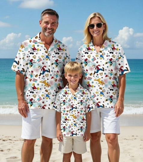 Discover Mickey and Friends America Hawaiian Shirt, Disney America Hawaii Shirt, 250 Years USA Independence Day Shirt, Disney Fourth of July Shirt