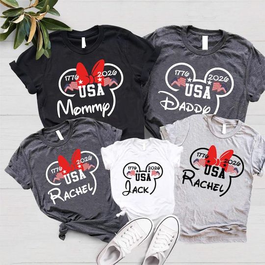 Discover Matching Family Disney 250th USA Anniversary Shirts, Custom 1776-2026 Patriotic Tees,Personalized Mickey Minnie Ears Semiquincentennial Gift