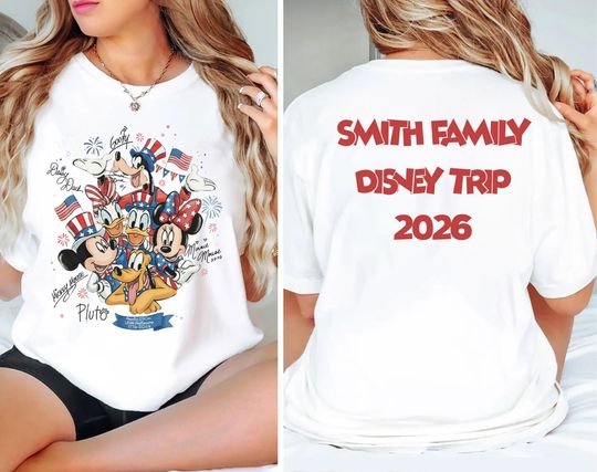 Discover personalized Disney 4th of July family trip shirt patriotic mickey USA 250 custom name 2026 vacation tee