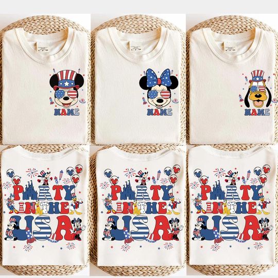 Discover Custom Disney 4th of July Shirt, Personalized Name Mickey & Friends Tee, Independence Day Family Matching Outfit, Patriotic Disney Shirt